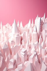Origami cityscape on pink background, created using generative ai technology