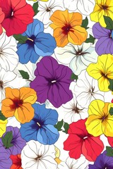 Fototapeta na wymiar Multi coloured flowers on blue background, created using generative ai technology