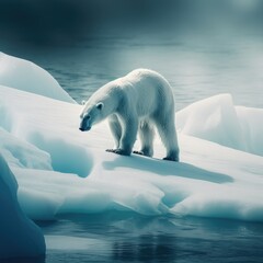 Fototapeta na wymiar Polarbear standing on iceberg at sea created using generative ai technology