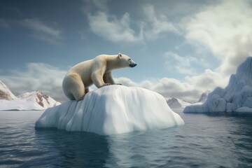 Naklejka na ściany i meble Polarbear standing on iceberg at sea created using generative ai technology