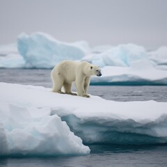 Fototapeta na wymiar Polarbear standing on iceberg at sea created using generative ai technology