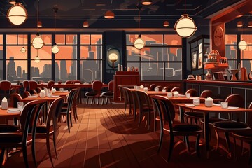 General view of fancy traditional restaurant interiors, created using generative ai technology