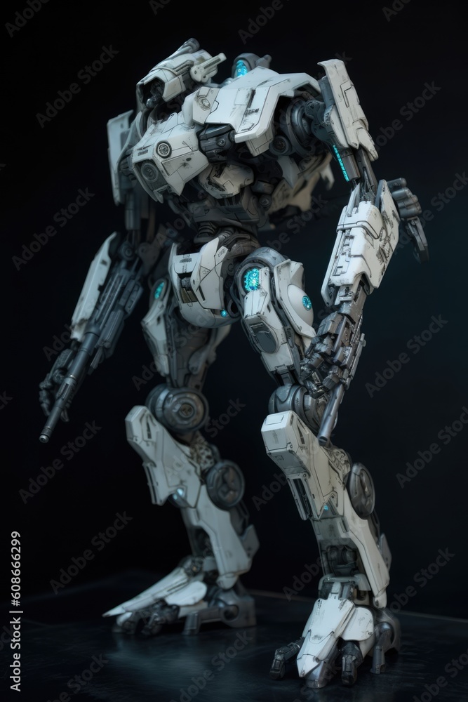 Wall mural close up of white mecha giant robot, created using generative ai technology