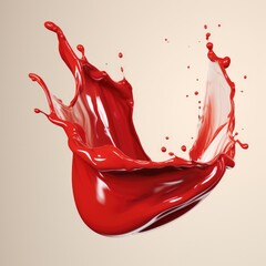 Close up of red liquid splashing on white background created using generative ai technology