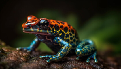 Fototapeta premium Red eyed tree frog sitting on branch in tropical rainforest generated by AI