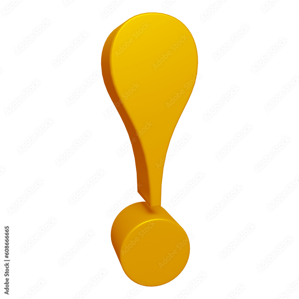 Poster golden exclamation mark symbol or icon design in 3d rendering