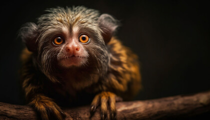 A cute, small monkey portrait with selective focus on foreground generated by AI