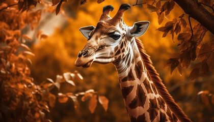 The elegant giraffe standing in the wilderness, looking at camera generated by AI