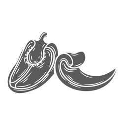 Bell pepper slices glyph icon vector illustration. Stamp of raw sweet paprika cut into quarter parts with stem and seeds, chopped fresh pepper for cooking salad, vegetable for vegetarian dishes