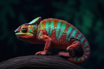 Obraz premium Colorful chameleon in the natural environment. Generative AI