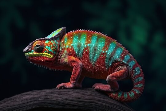 Colorful chameleon in the natural environment. Generative AI