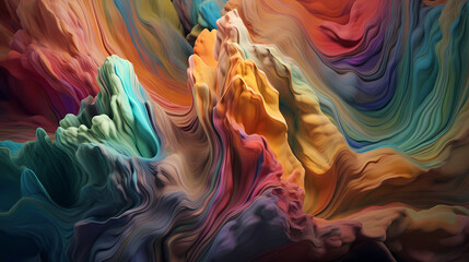 Abstract 3d render in the style of intensely colorful figuration, flowing fabrics, hyper realistic atmospheres, colorful curves, gauzy atmospheric landscapes, hyper - realistic oil, soft sculptures