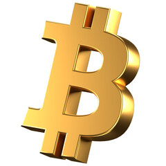 3d render of a golden bitcoin sign