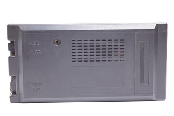 Obraz premium Old transistor radio isolated on white rear view.