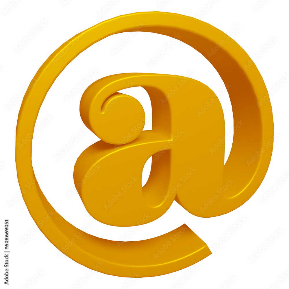 Poster golden email or at symbol design in 3d rendering