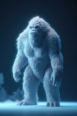 Snow yeti and trees covered in snow, created using generative ai technology