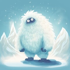 Snow yeti and mountains covered in snow, created using generative ai technology - obrazy, fototapety, plakaty
