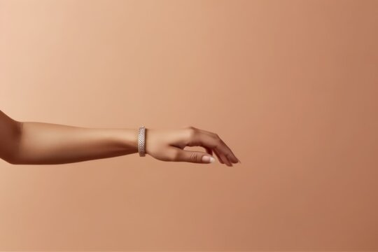 A woman showing her hand wrist. Beautiful slim woman. Generative AI