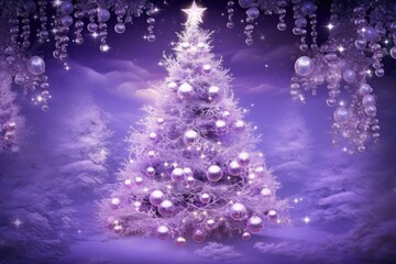 Purple christmas baubles on purple background, created using generative ai technology
