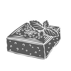 Revani, Turkish dessert glyph icon vector illustration. Stamp of basbousa or namoura traditional arabic semolina cake slice with sugar syrup and almond or walnut pieces, oriental baked basbousa pie