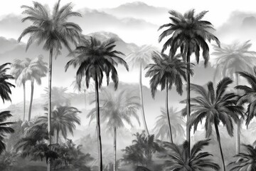 Obraz premium Multiple palm trees in black and white, created using generative ai technology