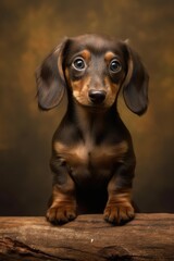 Portrait of cute brown dachshund puppy in nature, created using generative ai technology