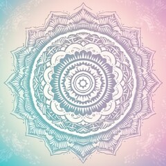 White mandala design on blue and pink background, created using generative ai technology