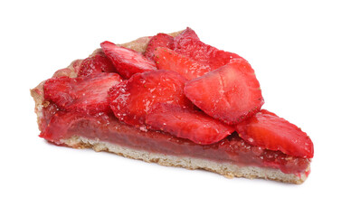 Piece of delicious strawberry tart isolated on white