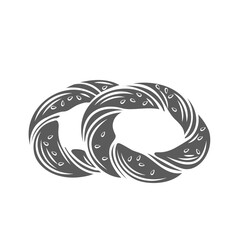 Turkish simits glyph icon vector illustration. Stamp of hot braided bagel circles with sesame, koulouri or gevrek traditional round bread for breakfast coffee or tea in Turkey, simit rings dessert
