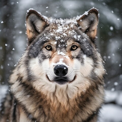 Naklejka na ściany i meble wolf in snow. Generative AI