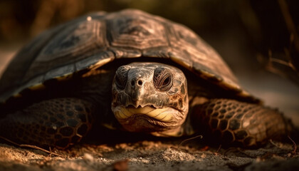 Naklejka premium Endangered sea turtle crawls slowly in tropical wildlife reserve generated by AI
