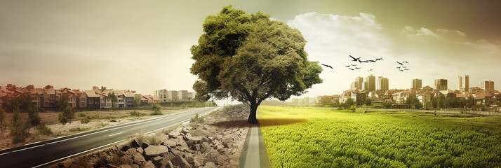 contrast between the two regions. Banner. Contrast between city and countryside. AI Generative