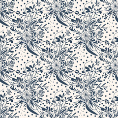 Monochrome  seamless pattern with flowers.