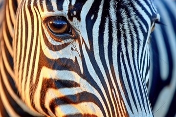 Close-Up View of Zebra's Striking Black and White Stripes - AI Generative