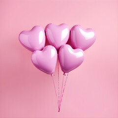 pink heart balloons on pink background. Generative AI