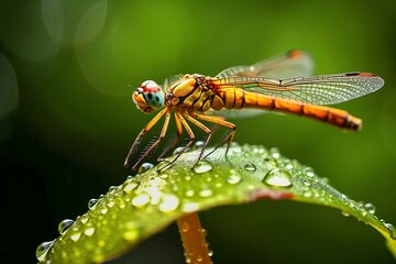 Vibrant Dragonfly Amid Falling Snowflakes - AI Generative