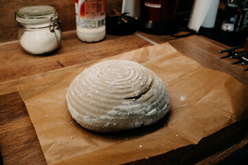 home-made sourdough bread before baking