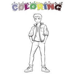 Coloring Book Boy Cute Child For Kids Coloring Page  White Background Vector illustration Clipart Cartoon