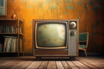 Vintage TV against the wall. Retro style. Generative AI