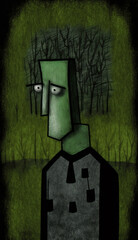 Abstract man in the forest.
Computer generated. Illustration.