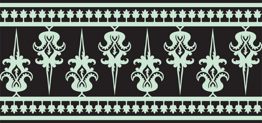 Vector green seamless byzantine ornament. Endless Border, frame of ancient Greece and Eastern Roman Empire. Decoration of the Russian Orthodox Church..