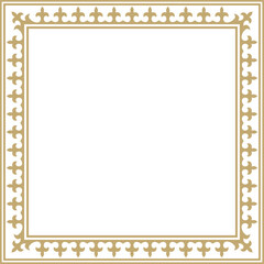 Vector golden square Kazakh national ornament. Ethnic pattern of the peoples of the Great Steppe, Mongols, .Kyrgyz, Kalmyks, Buryats. Square frame border.