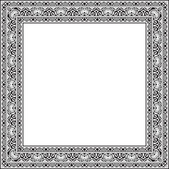 Vector monochrome black square classic renaissance ornament. Endless european border, revival style frame..