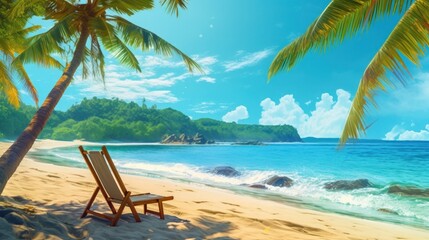 Obraz na płótnie Canvas Beautiful tropical beach and sea with chair on blue sky. Illustration AI Generative.