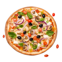 pizza with vegetables isolated on transparent background cutout
