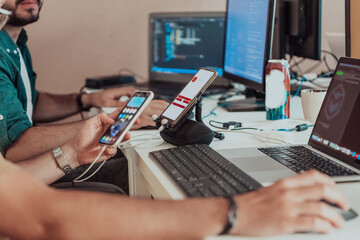 Programmers engrossed in deep collaboration, diligently working together to solve complex problems...