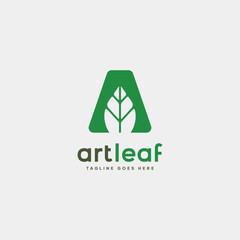 Fototapeta premium Letter A leaf logo with negative space style.