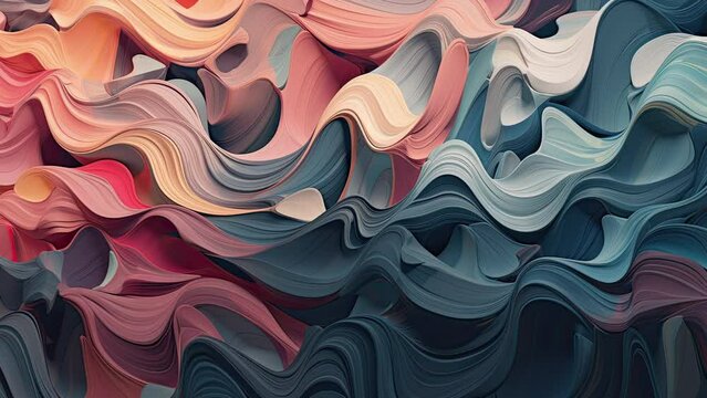 Abstract psychedelic pastel liquid material flow, motion video background, thick layers of paint movement, psychic waves, wavy fluid graphic with muted colors