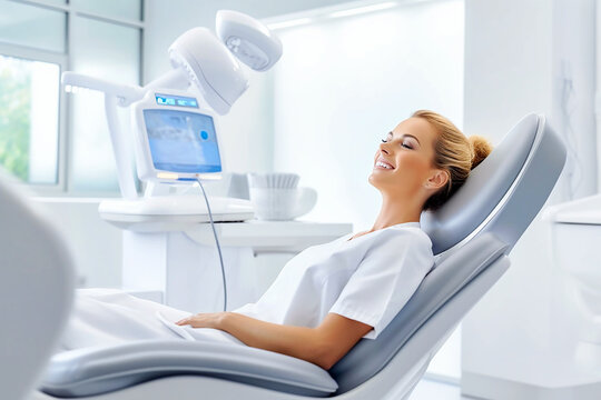 Modern dental practice. Dental treatments. AI generativ.