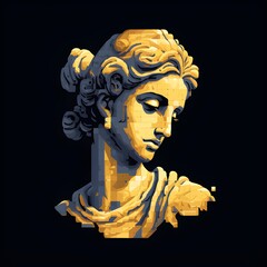 Broken ancient greek statue woman head falling in pieces., cracking bust, pixel art. AI generated
